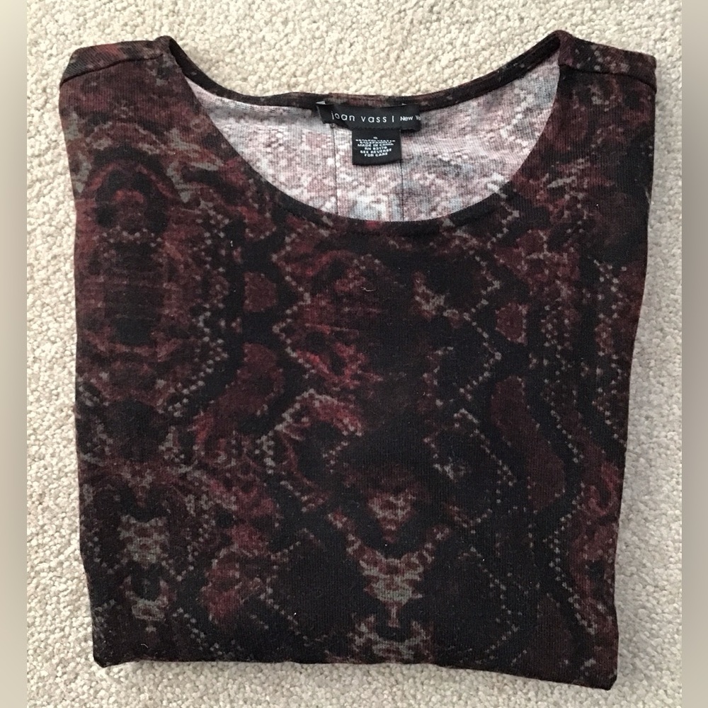 Joan Vass ~ Tunic ~ Small ~ Burgundy/Black Print ~ NWOT